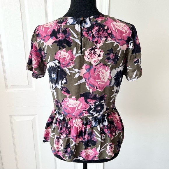 Vila Floral Print Peplum Hem Babydoll Blouse - Picture 3 of 11